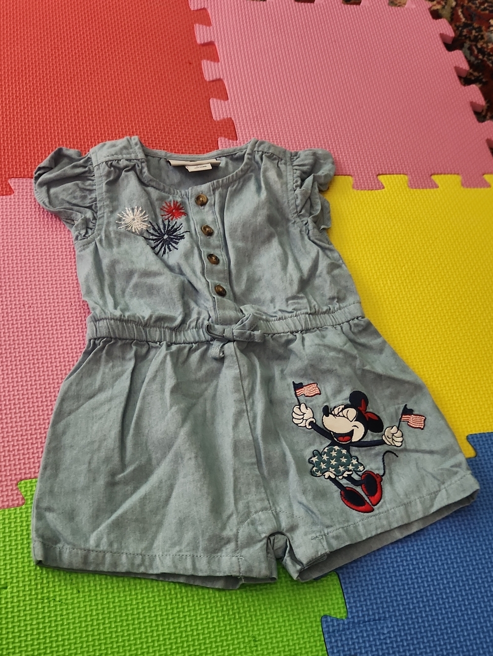 Disney Light Blue Denim-Style Minnie Romper
